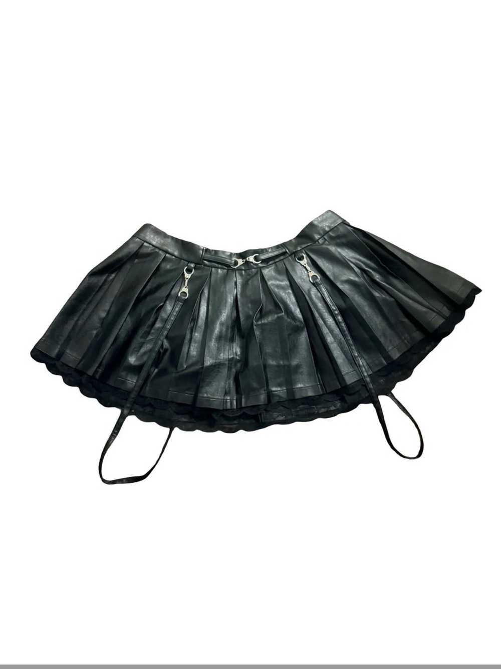 Little for big handcuff Faux Leather Pleated Mini Skirt with Strap Accents